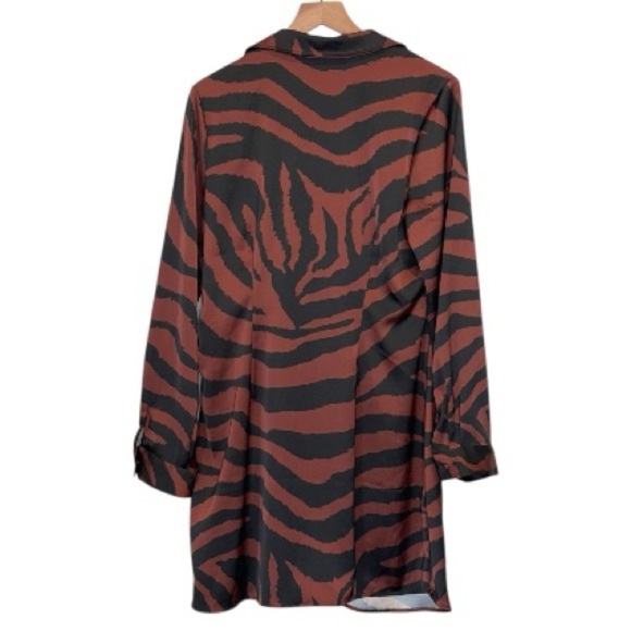 House of Harlow 1960 Brown and Black Zebra Print Long Sleeve Mini Dress, Size L - Picture 3 of 15